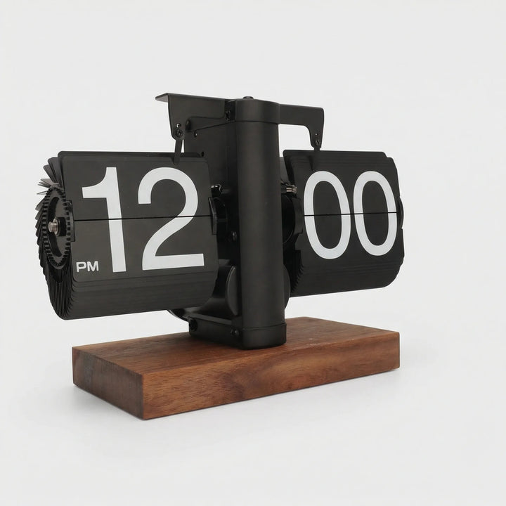 Elegant silent flip clock, mechanical display, a timeless vintage desk accessory for home or office.