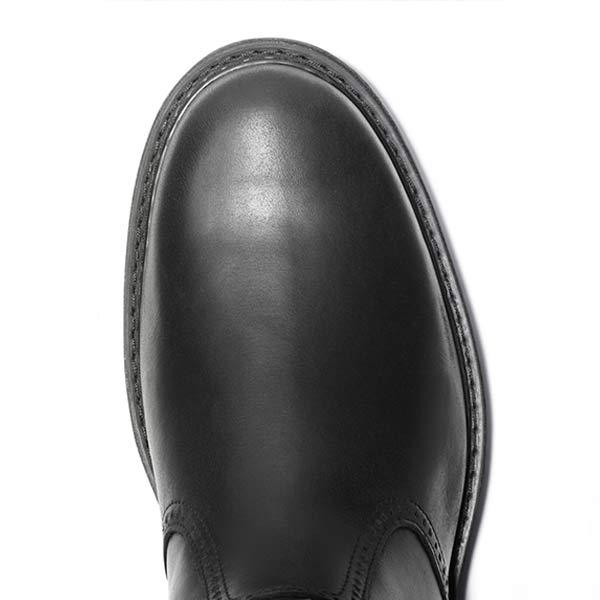 Side view of Neron men's classic Chelsea boots, black faux leather, elastic inset, durable everyday wear.