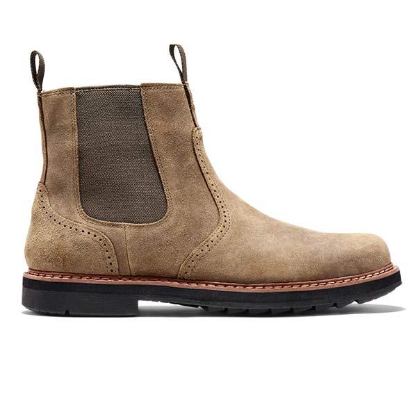 Elegant men's black Chelsea boots, elastic inset for pull-on comfort, classic dress & casual style.