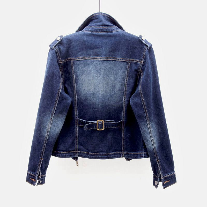 Timeless women's denim jacket in classic blue. Button-up design, perfect casual outerwear for all seasons.