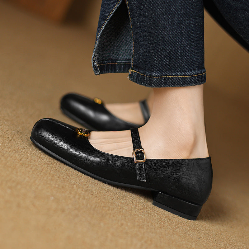Comfortable women's classic strap ballet flats in brown, ideal for spring and everyday styling