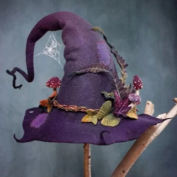 Classic felt witch hat, perfect unisex Halloween costume accessory for spooky parties & events.
