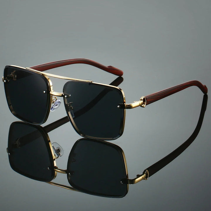 Classic gold frame unisex aviator sunglasses with stylish woodgrain temples & UV protection.