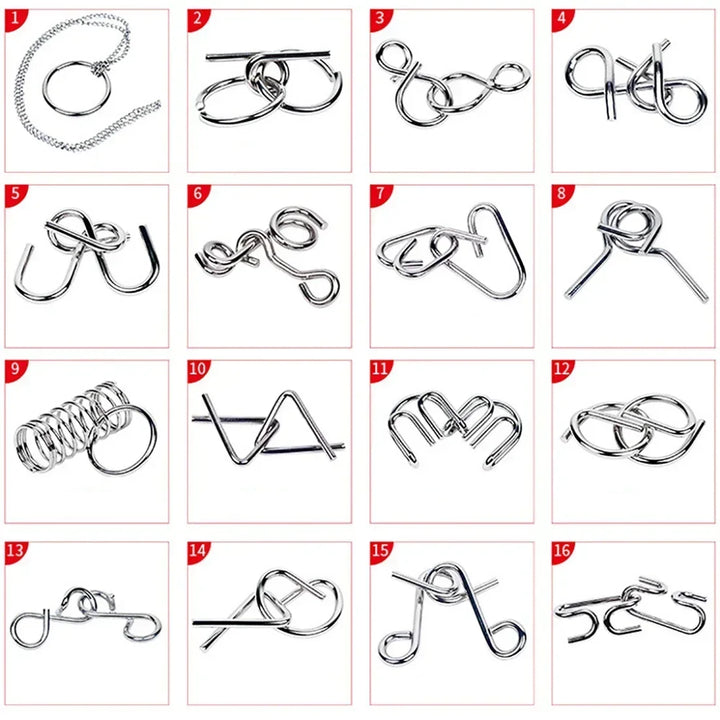 Close-up of a complex interlocking metal puzzle. A brain-boosting mind challenge & stress relief toy.