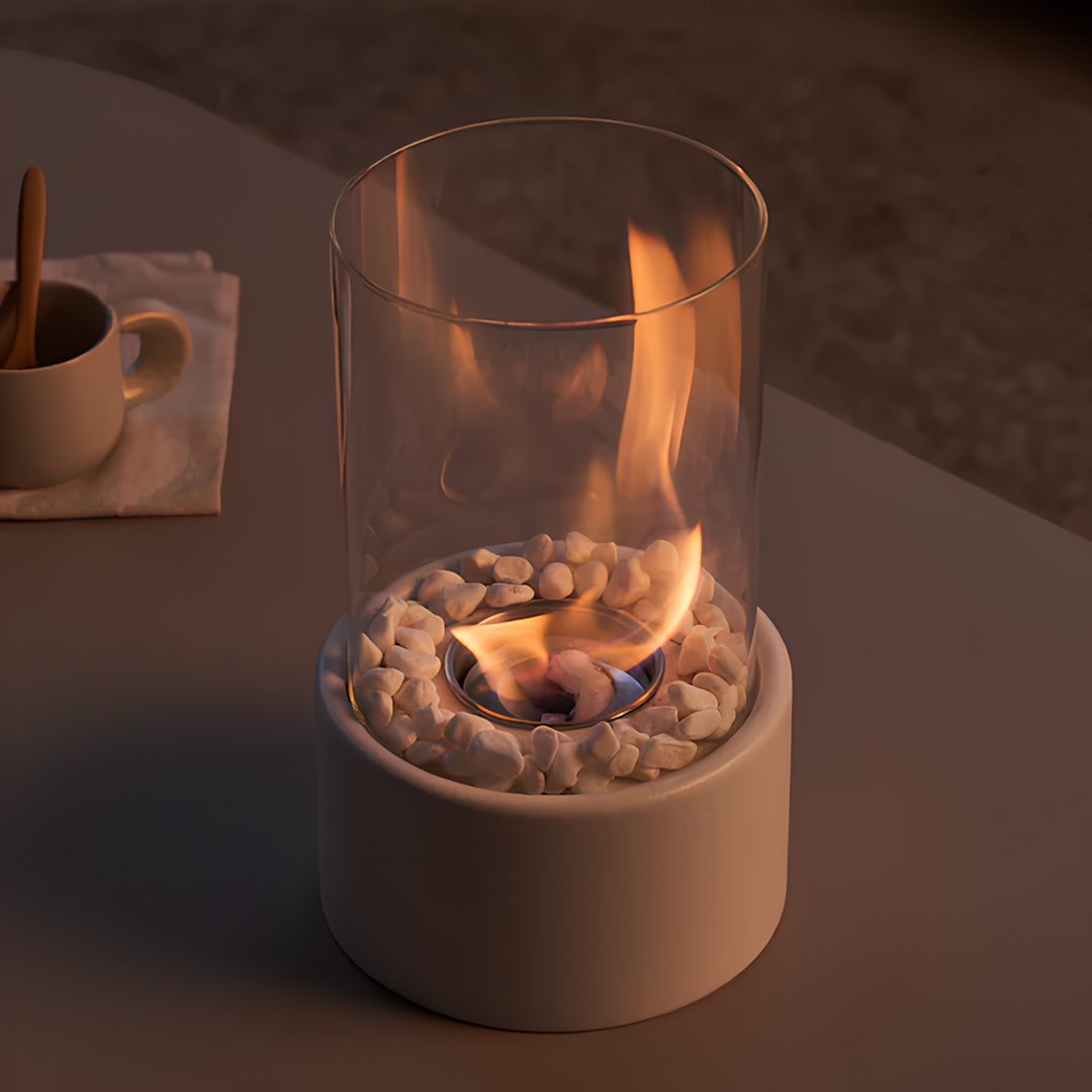 Decorative metal oil lamp with clear glass reservoir, creating a warm, classic flame light.