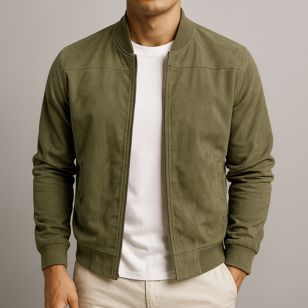 Men's versatile classic bomber jacket. Modern casual outerwear, great for everyday fall & spring layering.