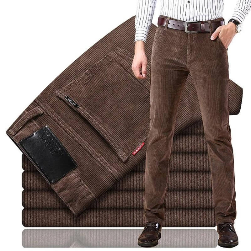 Comfortable straight-cut corduroy trousers for men, ideal for enduring autumn and winter fashion.