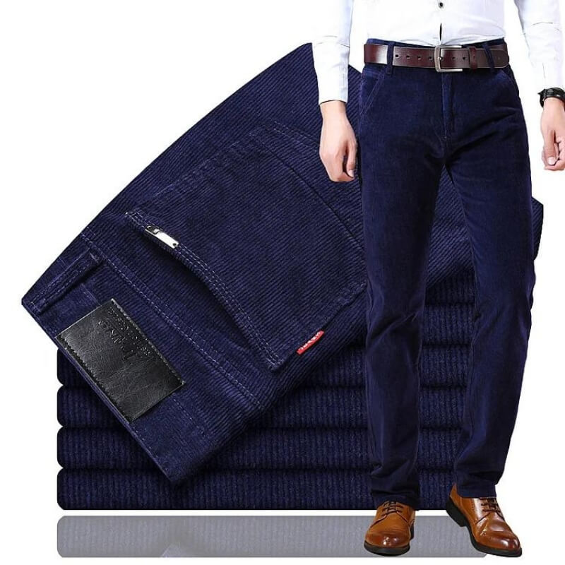 Timeless men's cord trousers in a classic straight cut, ensuring comfort and versatile styling.