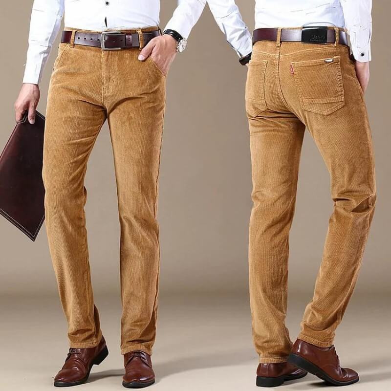 Men's comfortable corduroy trousers, a staple for versatile office attire and stylish casual wear.