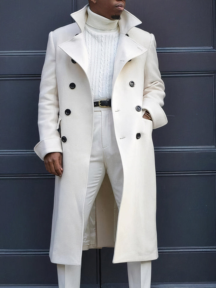 Classic men's double-breasted winter coat, perfect for sophisticated fall & winter outerwear.