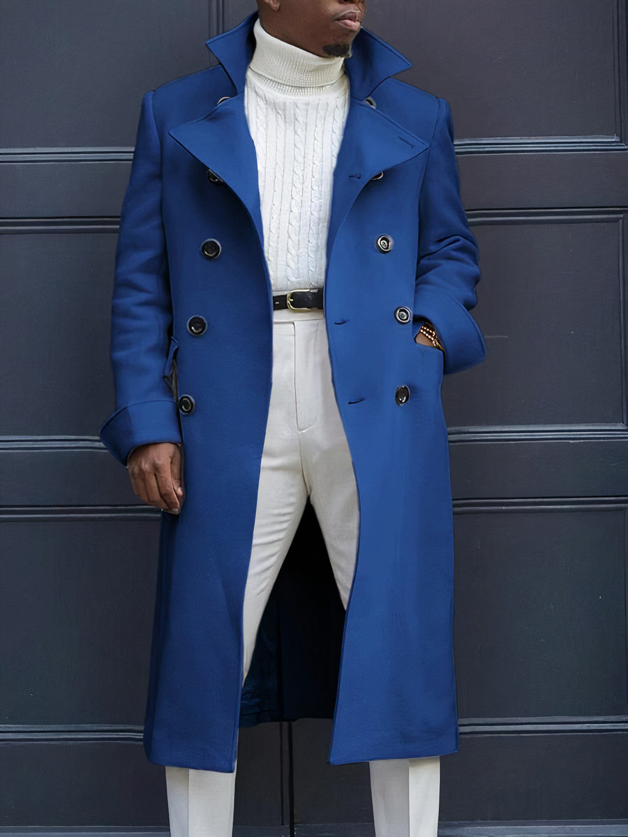 Sophisticated men's double-breasted winter jacket for elegant fall and winter outerwear.