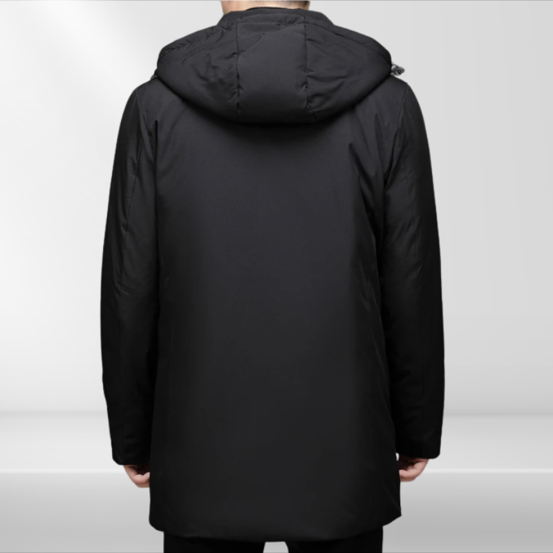 Stylish Matteo men's hooded winter jacket with duck down filling, durable outerwear for everyday wear.