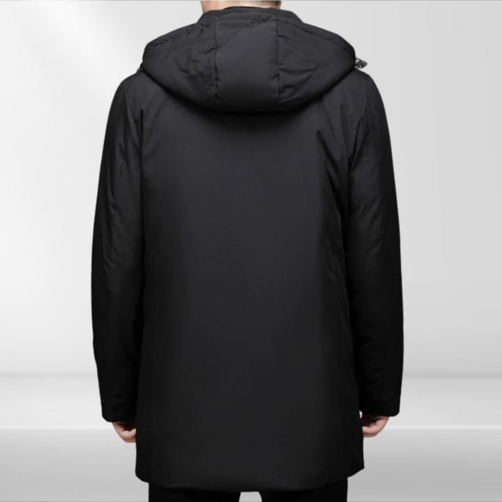 Stylish Matteo men's hooded winter jacket with duck down filling, durable outerwear for everyday wear.