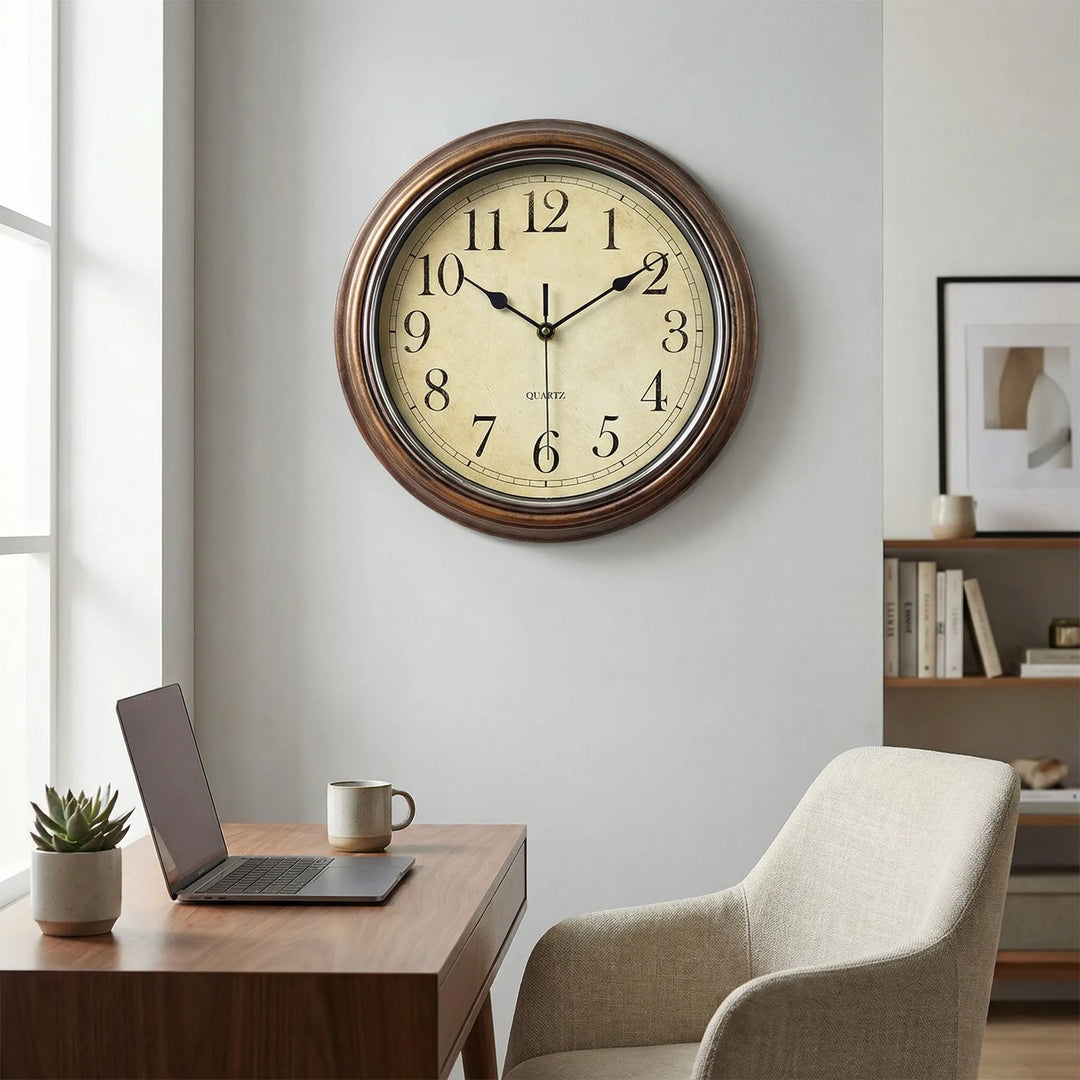 Classic round wall clock, perfect home decor. Silent, vintage-style for living room, kitchen or office.