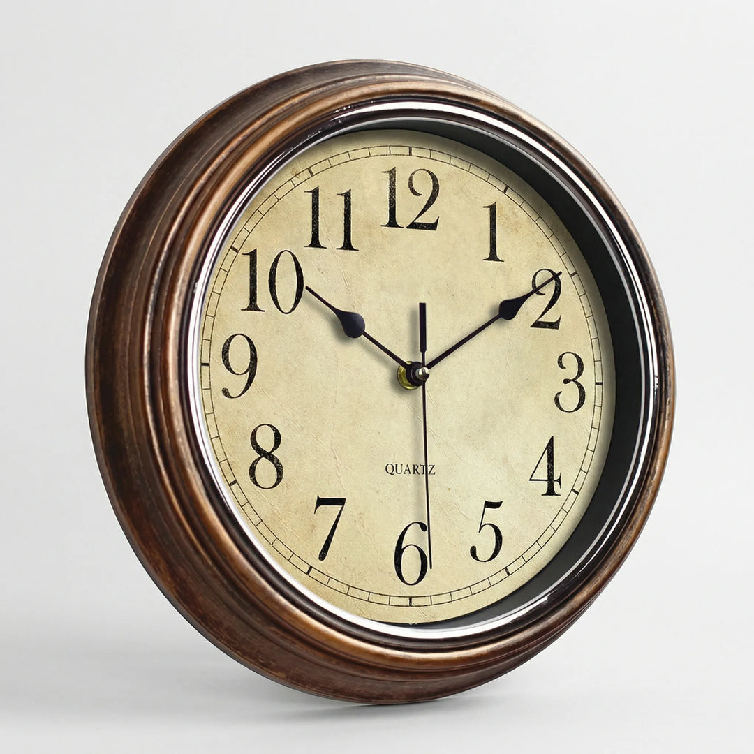 Silent classic round wall clock. Vintage style for office decor, kitchen, or living room. Easy-to-read design.