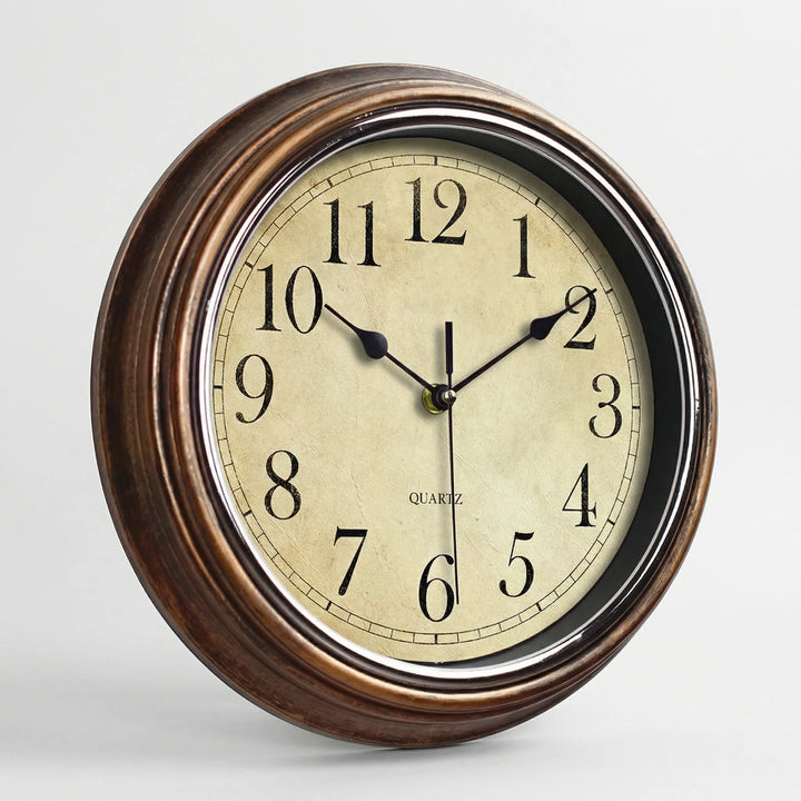 Silent classic round wall clock. Vintage style for office decor, kitchen, or living room. Easy-to-read design.