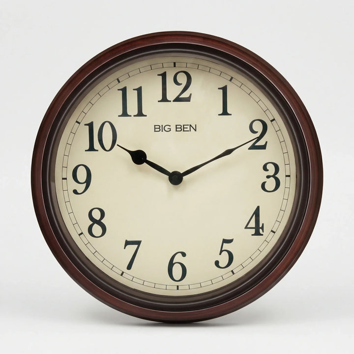 Timeless analog wall clock, battery operated, classic style round design for elegant home or office wall decor.