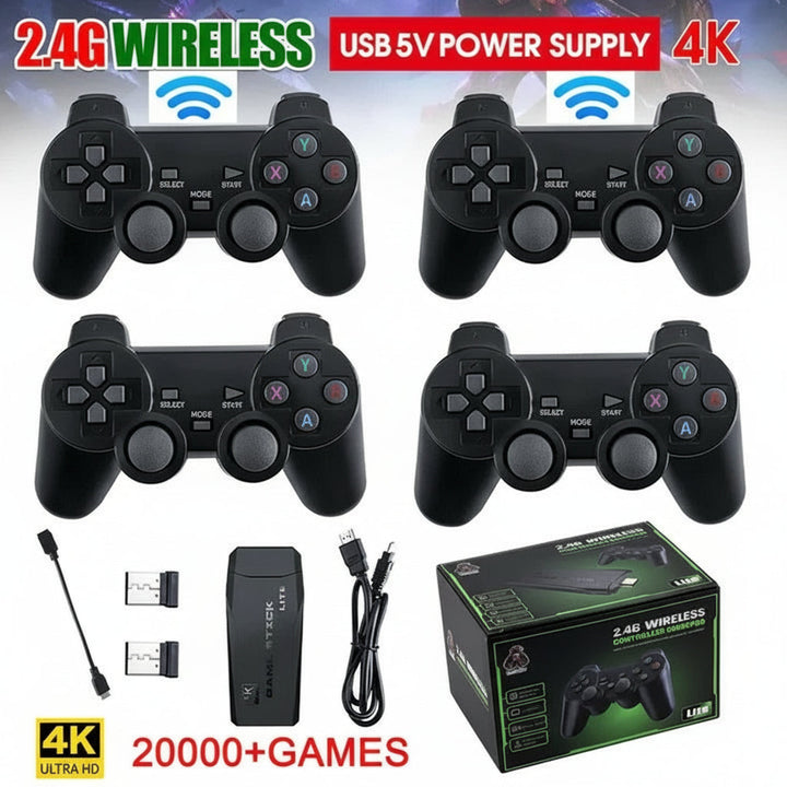 Nostalgic wireless video game system with HDMI output and thousands of preloaded retro games.
