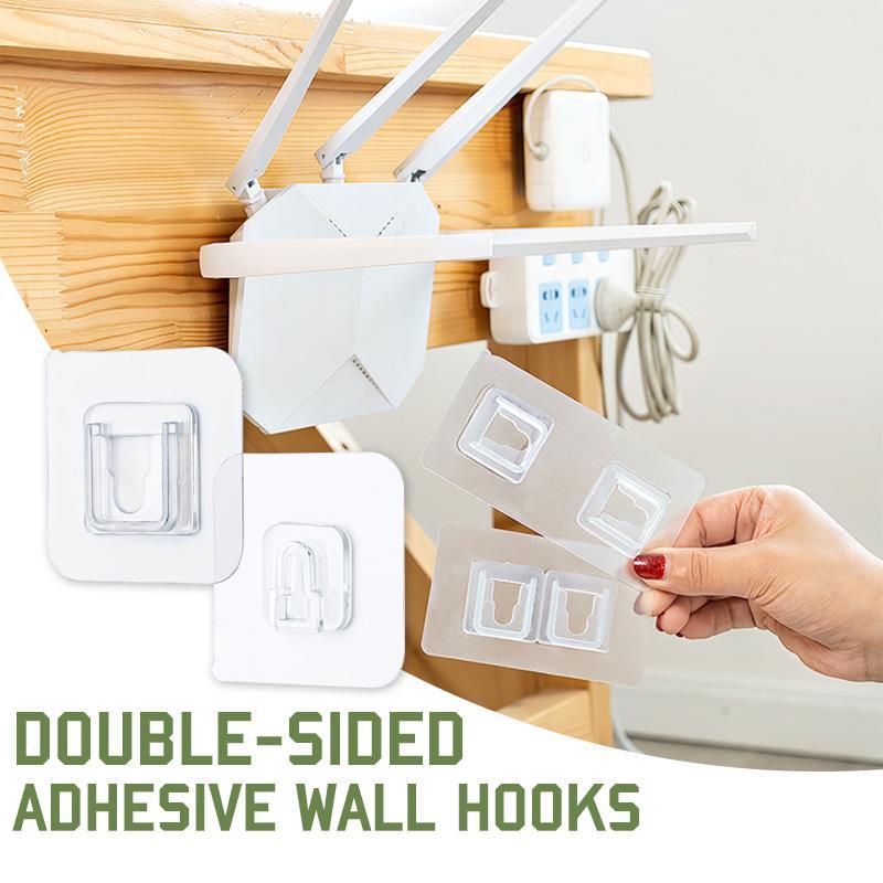 Clear double-sided adhesive wall hooks, heavy-duty for home & office organization, no drilling needed