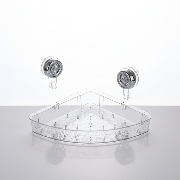No-drill wall organizer for bathrooms, kitchens & damp areas. Strong suction cup storage for toiletries & sponges.