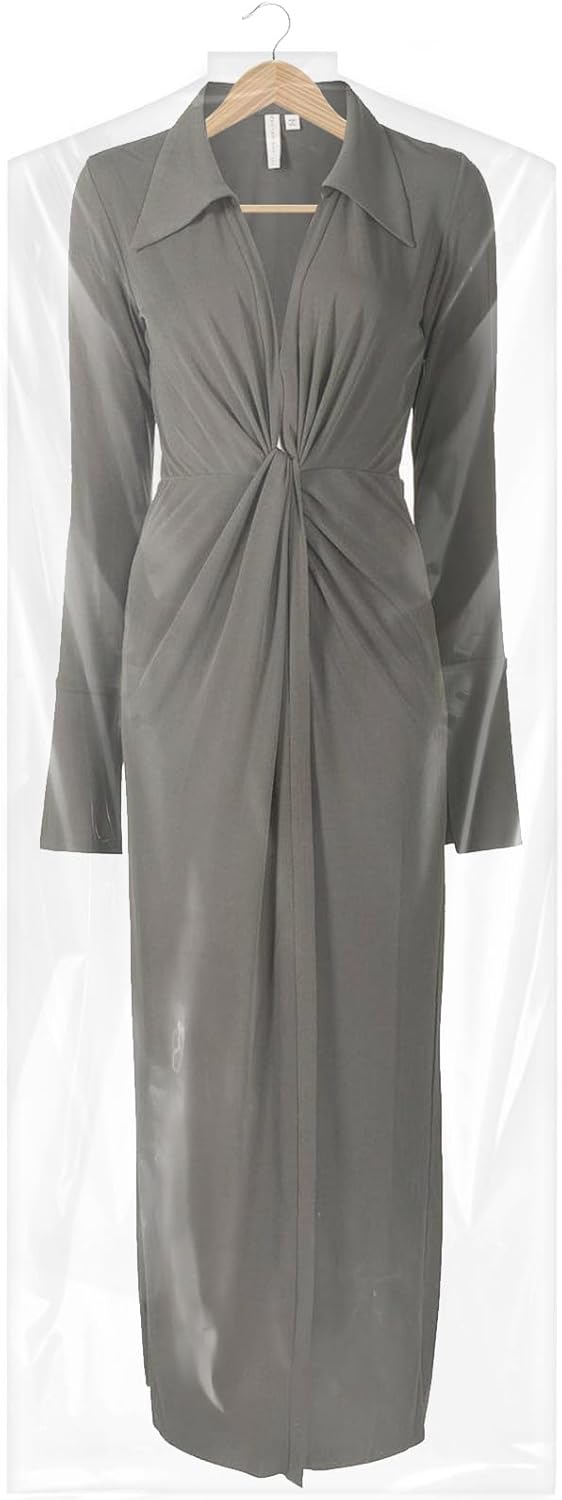 Transparent garment bags (50-pack) for wrinkle-free clothes. Perfect for closet organization & travel.