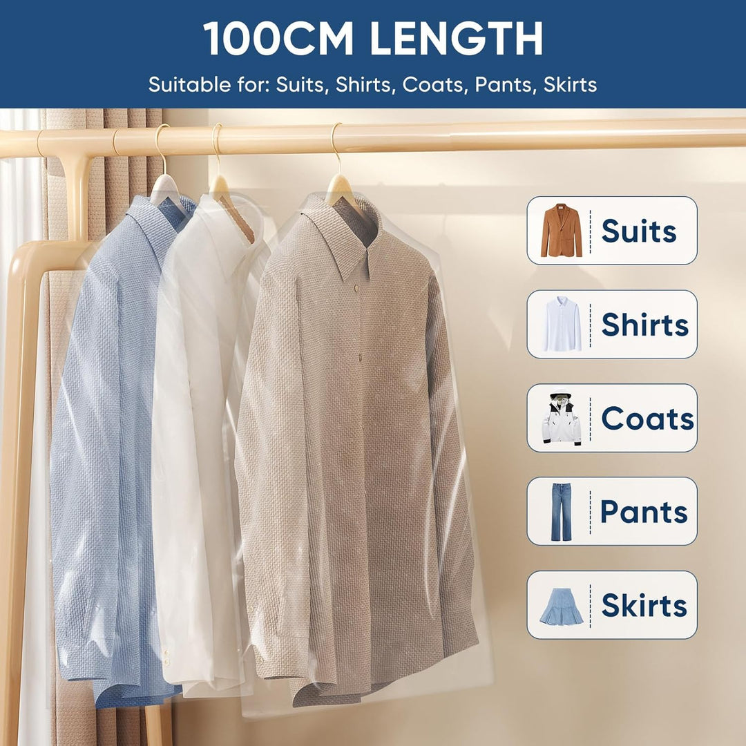 See-through garment bags, 50 pieces. Optimal dust & wrinkle protection for all types of clothing.