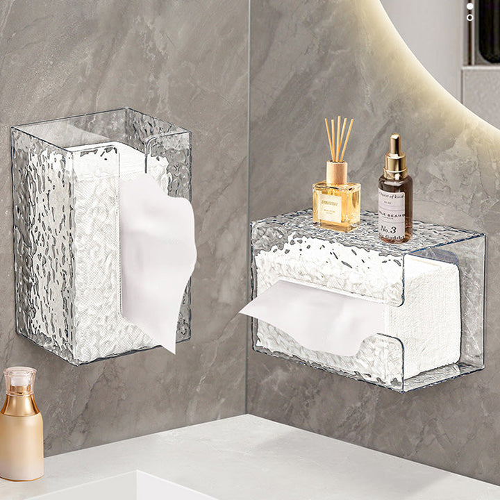 Clear Glacier Pattern Multifunctional Box, elegant storage and tissue dispenser for modern spaces.