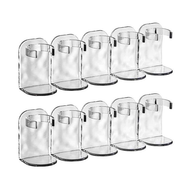 Detailed shot of a single hook on the clear no-drill wall storage rack, strong and transparent.