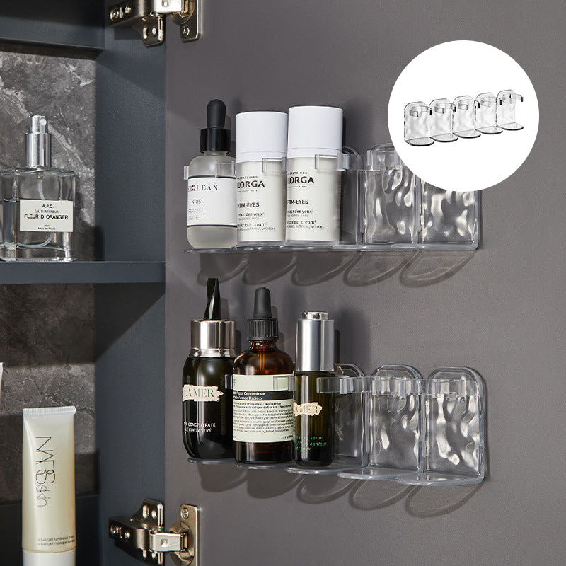 Transparent no-drill multi-hook wall rack, perfect kitchen organizer for utensils and towels.
