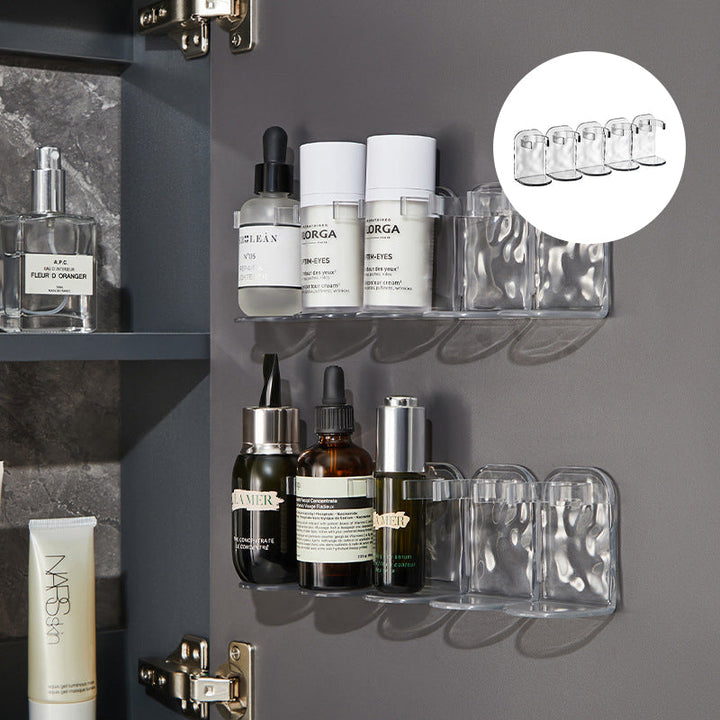 Transparent no-drill multi-hook wall rack, perfect kitchen organizer for utensils and towels.