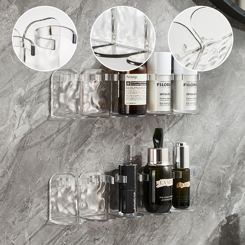 Plastic clear wall storage rack with multiple hooks, a versatile home organizer solution.