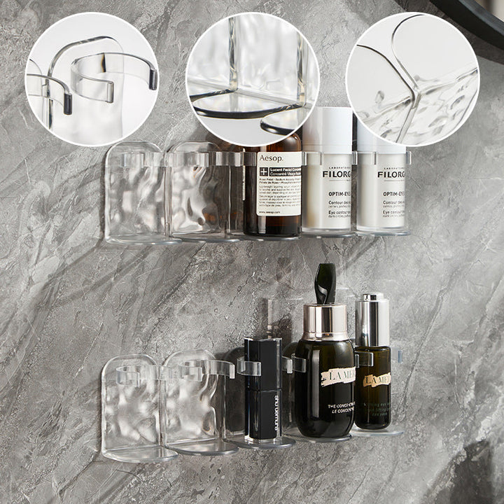 Plastic clear wall storage rack with multiple hooks, a versatile home organizer solution.