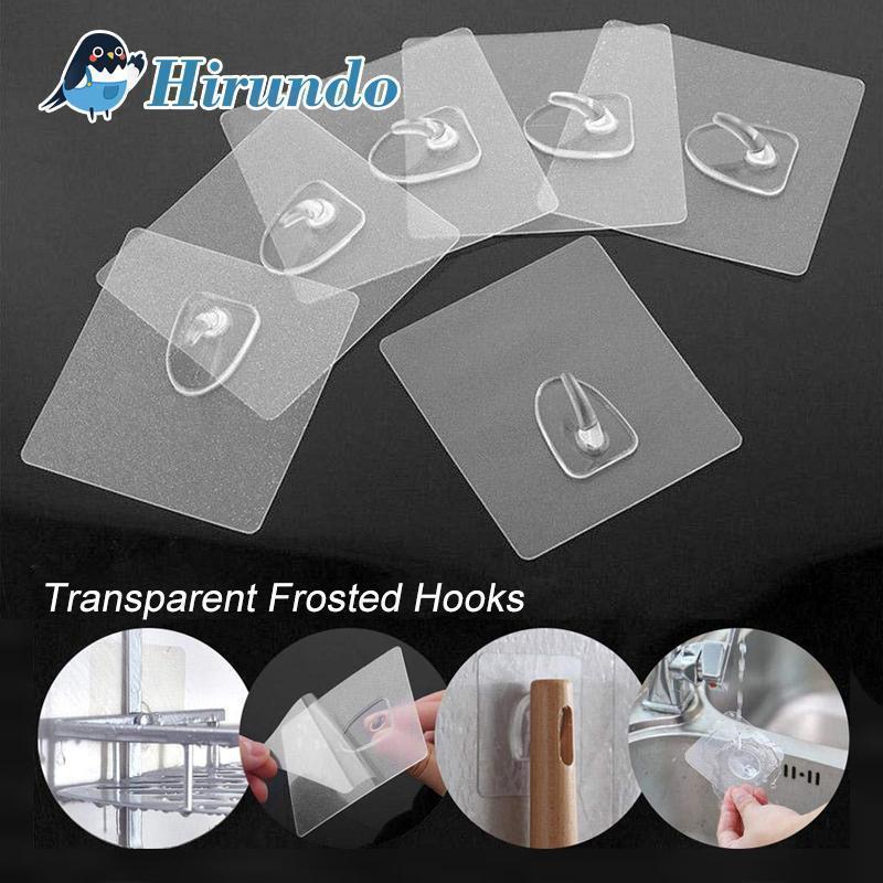 Clear seamless sticky wall hooks, no-drill solution for kitchen & bathroom organization, 10-pack