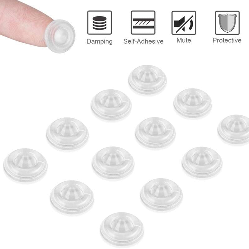 Clear self-adhesive cabinet door bumpers preventing noise & protecting furniture