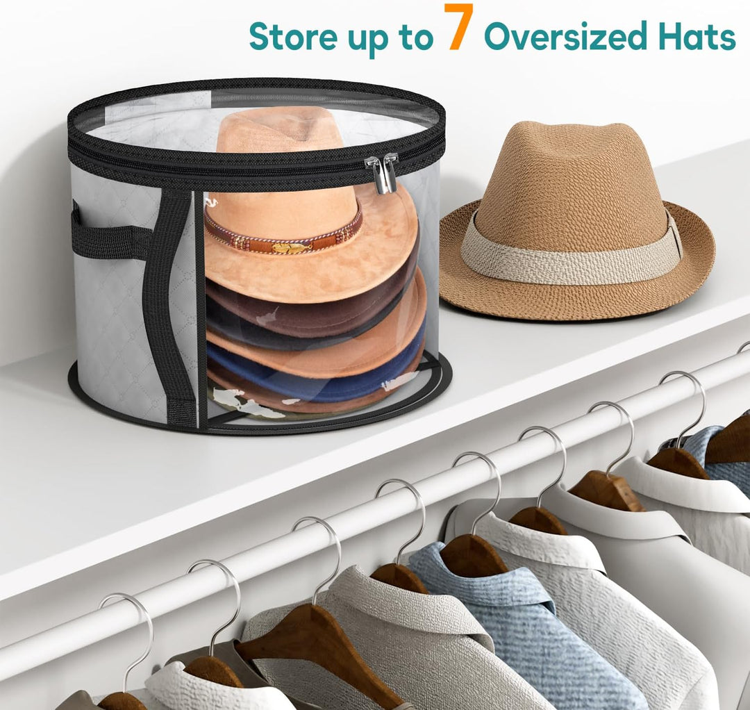 Unisex wide-brim hat storage organizer. Ideal for protecting cowboy hats, fedoras, and sun hats at home or travel.