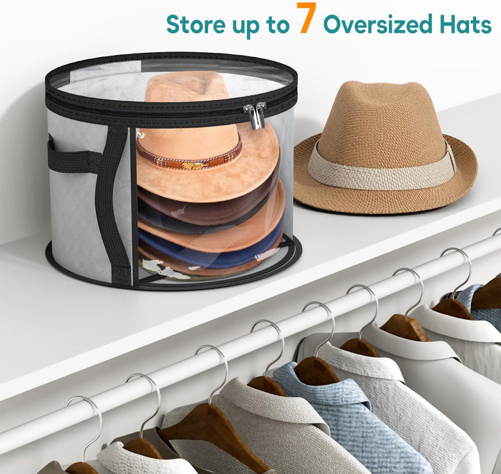 Unisex wide-brim hat storage organizer. Ideal for protecting cowboy hats, fedoras, and sun hats at home or travel.