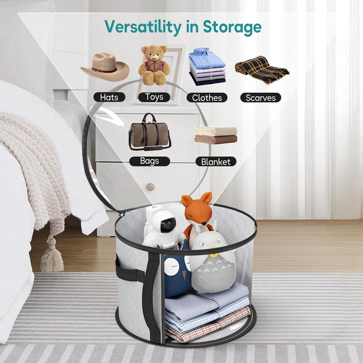 Transparent wide-brim hat storage case for easy hat selection & home organization. Fits multiple hats.