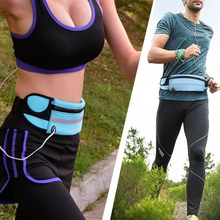 Unisex fitness running belt pack (2 items) in black, ideal for sports, travel, and holding phones.