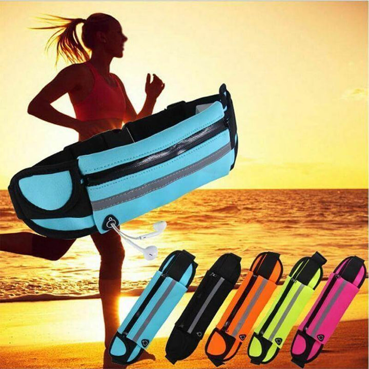 Adjustable water-resistant waist pack duo for runners & athletes; holds phone, keys, and essentials.