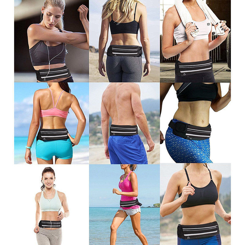 Black adjustable running waist belt duo, water-resistant for phone, keys, and workout essentials.