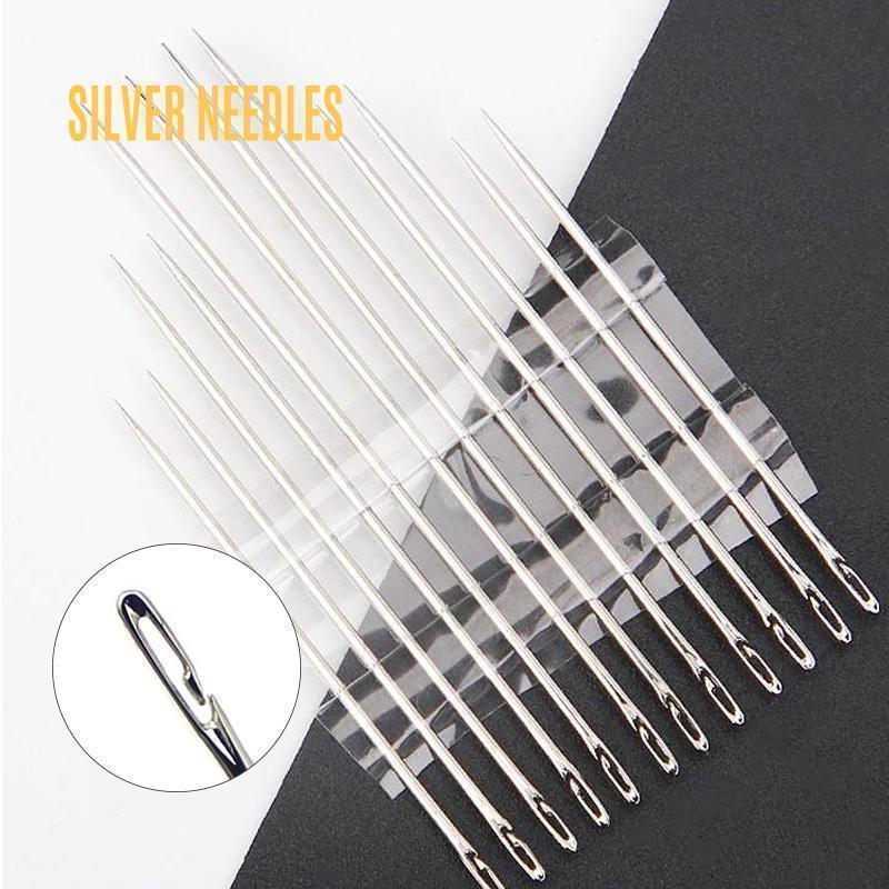Collection of durable metal self-threading needles, essential for mending and crafting tasks