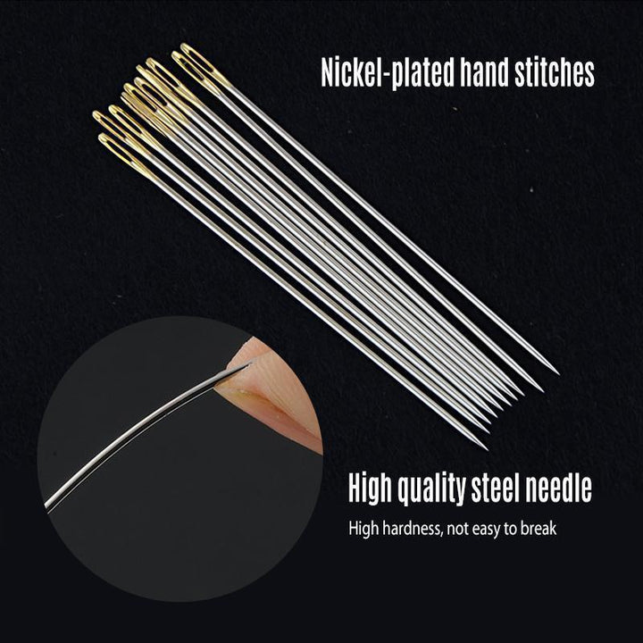 Woman's hand demonstrating threading a self-threading needle with ease for a sewing project