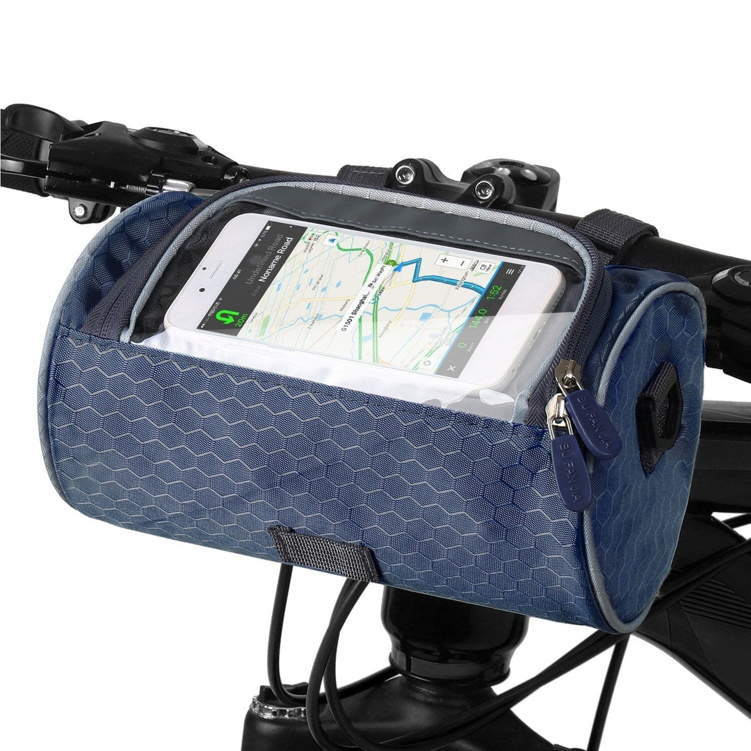 Water-resistant unisex handlebar bag, protecting phone and essentials from rain on rides.