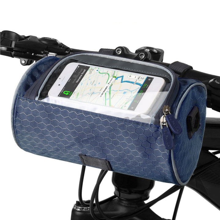 Water-resistant unisex handlebar bag, protecting phone and essentials from rain on rides.