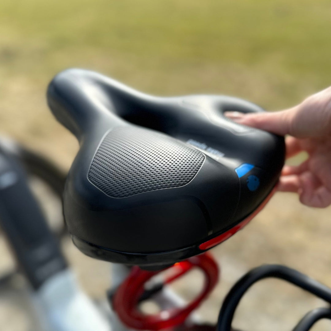 Unisex CloudComfort Pro bike seat accessory, engineered with memory foam for superior pressure relief and cycling comfort.