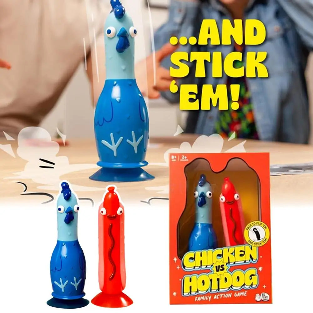 Close-up of a game piece sticking to a target in Cluckdash Flip & Stick family dexterity game.