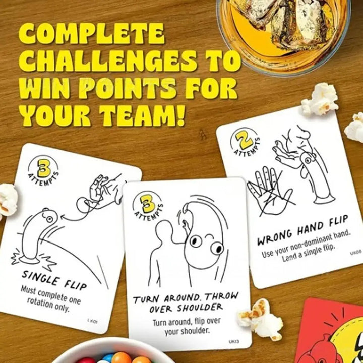 Child flipping a game piece with a launcher in the Cluckdash Flip & Stick family action game.