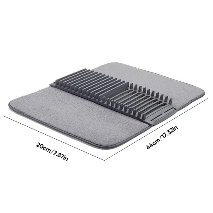 Foldable collapsible dish drying mat with rack for versatile kitchen use and storage