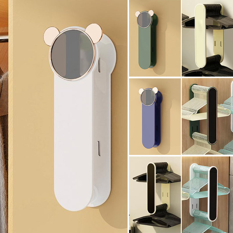 Collapsible wall-mounted hanger organizer, space-saving closet storage solution for neat clothing management.