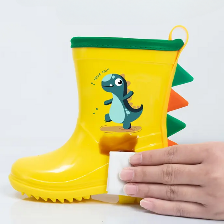 Stylish leopard print children's wellies, waterproof and non-slip for adventurous outdoor play.